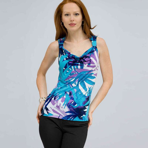 Drape Neck Tank with Knot Detail., Multi, large