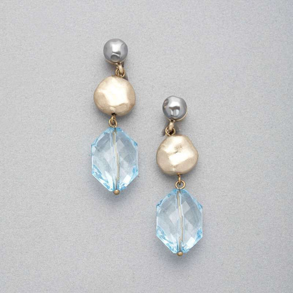 Blue and Gold Clip On Earring, Blue, large