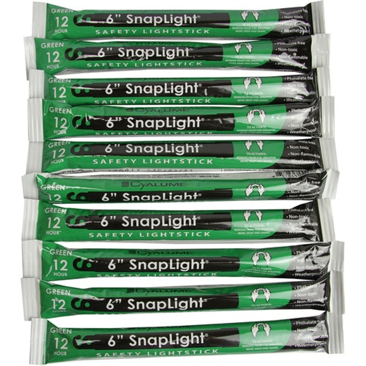6 Inch Green Glow Stick - 10 Pack - Cyalume SnapLight