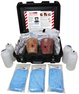Rescue Essentials Bleeding Control Instructors Kit open, 2 gunshot wounds