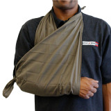 Rescue Essentials Triangle Bandage in use as sling Rescue Essentials Triangle Bandage in use as sling