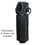 Black Universal Tourniquet Holder Gen2, with TQ and shears, back