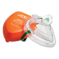 ADC AdSafe CPR Pocket Resuscitator showing clear plastic mouth cover mask and orange storage case