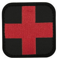 Embroidered Medic Cross Patch, black and red