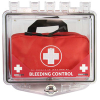 Wall Mount Cabinet for Bleeding Control Kits shown with Stop the Bleed kit front view Wall Mount Cabinet for Bleeding Control Kits shown with Stop the Bleed kit front view