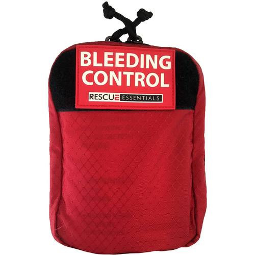 Rescue Essentials Bleeding Control Station IFAK (Individual) with Stop the Bleed components is enclosed in a red nylon bag