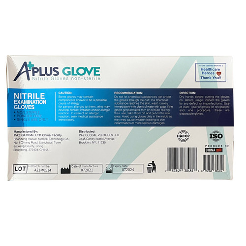  A+ Nitrile Examination Gloves - 100/Box