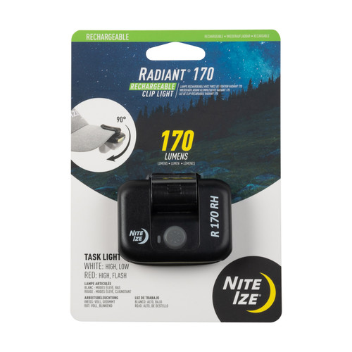 Radiant® 170 Rechargeable Clip Light, front packaged