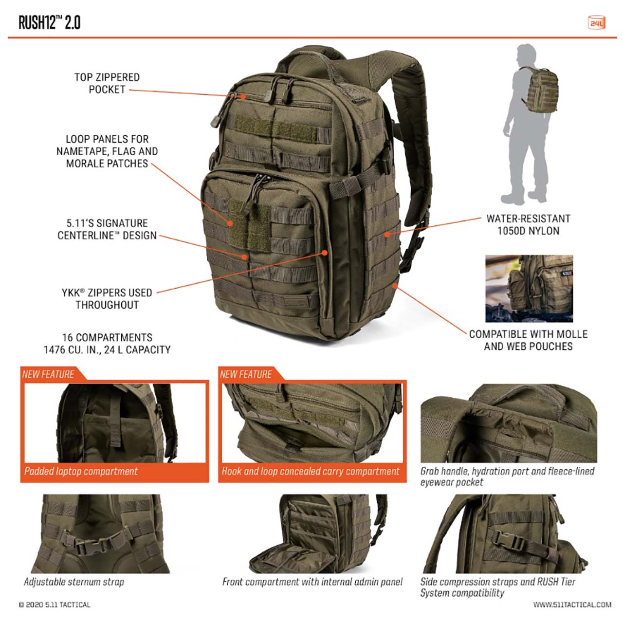 5.11 RUSH 12 BACKPACK - TACTICAL BLACK