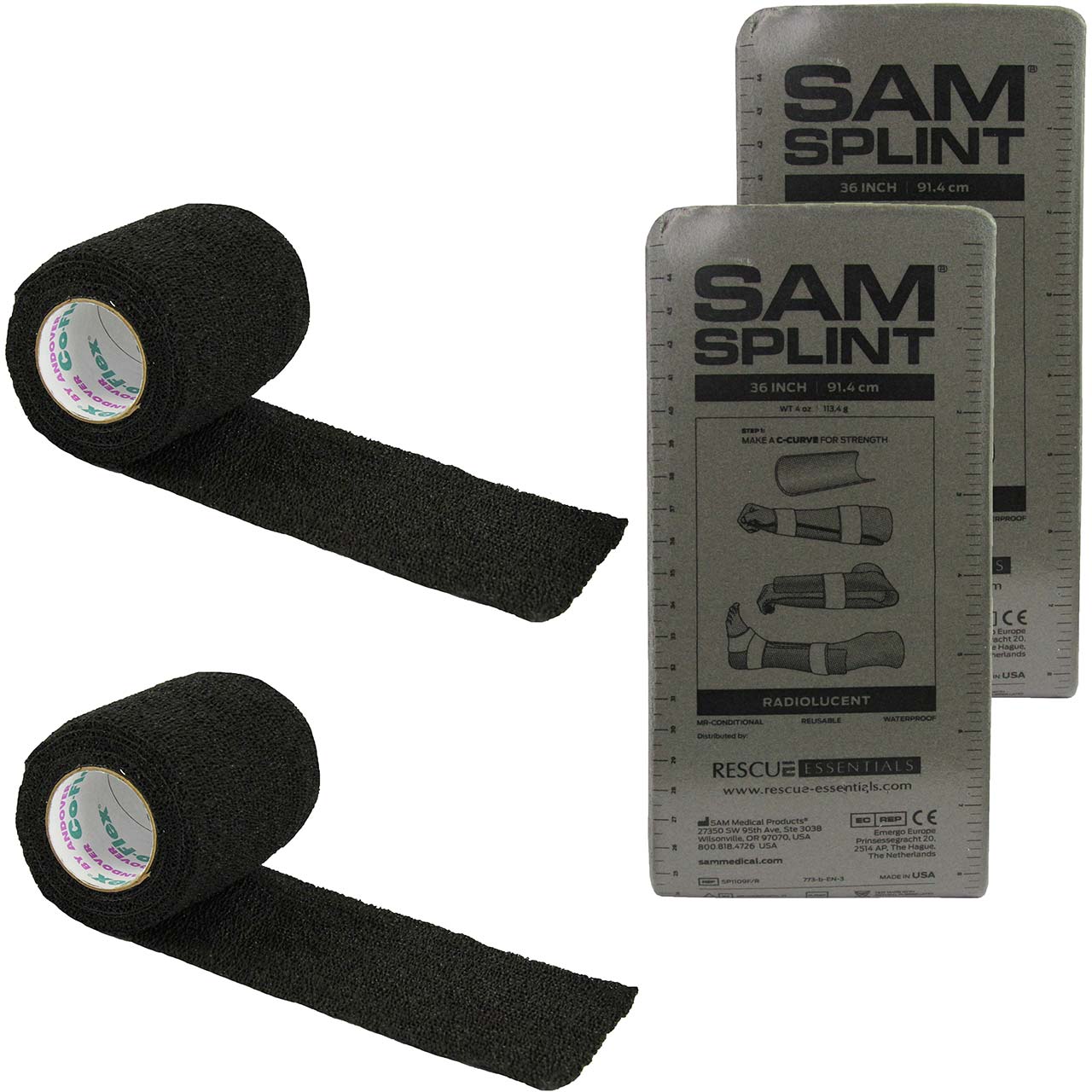 SAM Splint Combo Pack, Gray with Black Wrap