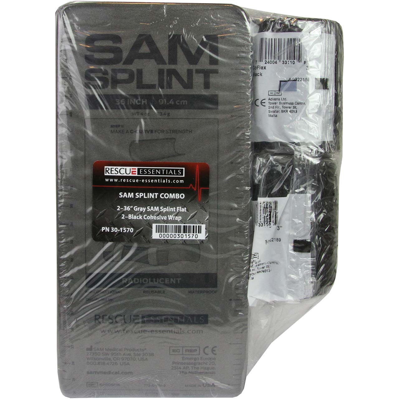 SAM Splint Combo Pack, Gray with Black Wrap