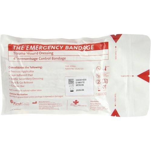 Israeli Bandage - Emergency Bandage with Pressure Bar - 4 Inch, White