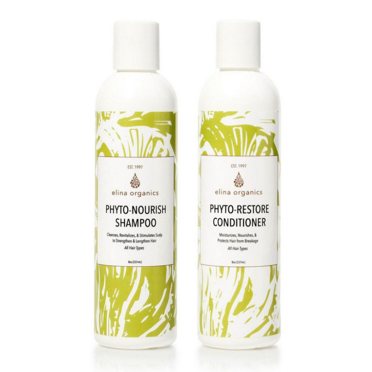Elina Organics Skincare Phyto-Nourish Shampoo + Phyto-Restore Conditioner Duo 