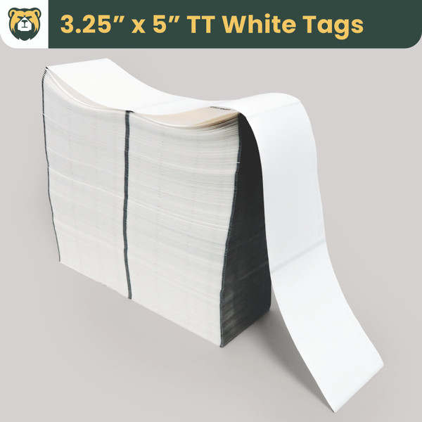 Grizzly Truss Tags, 3.25 in W x 5 in L, Matte TT White Film, Fanfold, Black Mark Sensor, 2400 Tags/Roll, 2 Stacks/Case, 1 Case (4800 Tags)