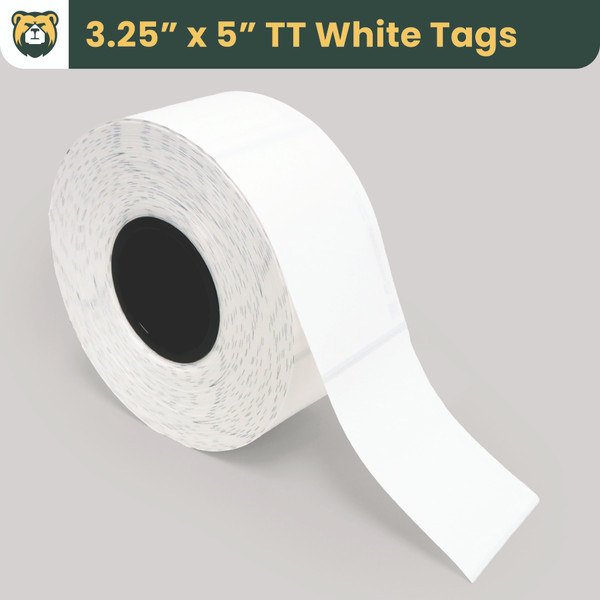 Grizzly Truss Tags, 3.25 in W x 5 in L, Matte TT White Film, Rolls, Black Mark Sensor, 1200 Tags/Roll, 4 Rolls/Case, 1 Case (4800 Tags)