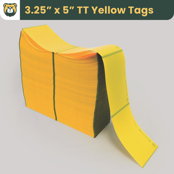 Grizzly Truss Tags, 3.25 in W x 5 in L, Matte TT Yellow Film, Fanfold, Black Mark Sensor, 2400 Tags/Roll, 2 Stacks/Case, 1 Case (4800 Tags)