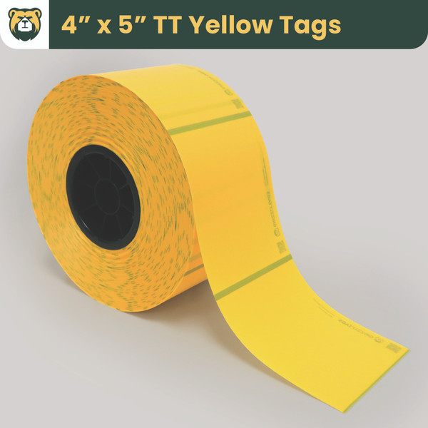 Grizzly Truss Tags, 4 in W x 5 in L, Matte TT Yellow Film, Rolls, Black Mark Sensor, 1200 Tags/Roll, 4 Rolls/Case, 1 Case (4800 Tags)