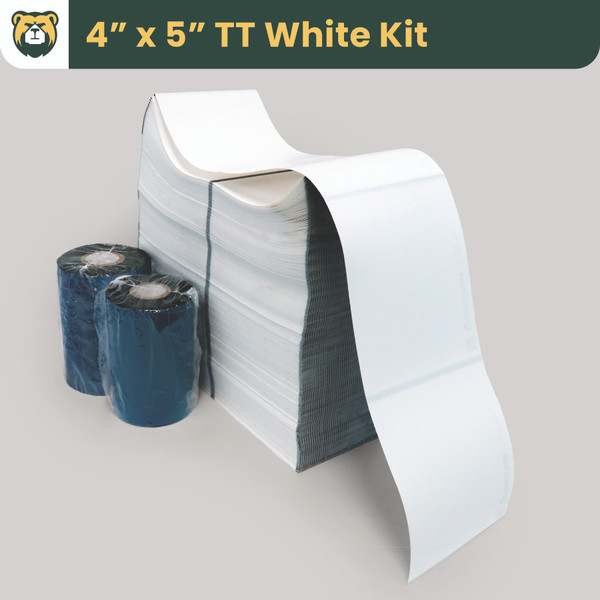 Grizzly Truss Tag Kit, 4 in W x 5 in L, Matte TT White Film, Fanfold, Black Mark Sensor, 2400 Tags/Roll, 2 Stacks/Case, 1 Case (4800 Tags), 2 Ribbons/Case