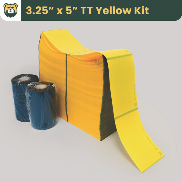 Grizzly Truss Tag Kit, 3.25 in W x 5 in L, Matte TT Yellow Film, Fanfold, Black Mark Sensor, 2400 Tags/Roll, 2 Stacks/Case, 1 Case (4800 Tags), 2 Ribbons/Case