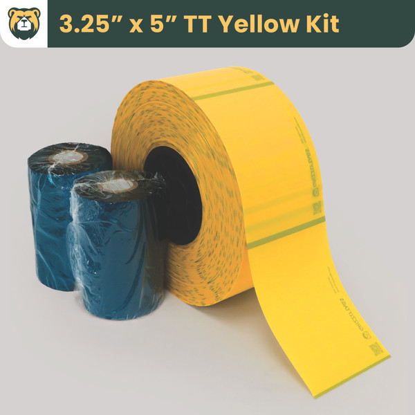 Grizzly Truss Tag Kit, 3.25 in W x 5 in L, Matte TT Yellow Film, Rolls, Black Mark Sensor, 1200 Tags/Roll, 4 Rolls/Case, 1 Case (4800 Tags), 2 Ribbons/Case
