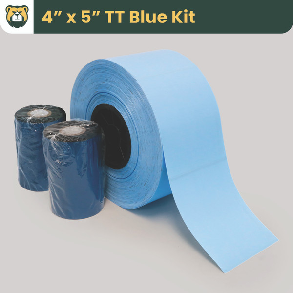 Grizzly Truss Tag Kit, 4 in W x 5 in L, Matte TT Light Blue Film, Rolls, Black Mark Sensor, 1200 Tags/Roll, 4 Rolls/Case, 1 Case (4800 Tags), 2 Ribbons/Case