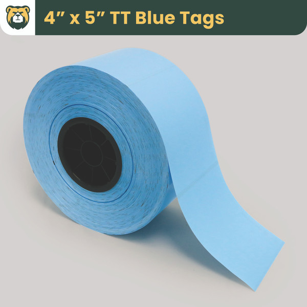 Grizzly Truss Tags, 4 in W x 5 in L, Matte TT Light Blue Film, Rolls, Black Mark Sensor, 1200 Tags/Roll, 4 Rolls/Case, 1 Case (4800 Tags)