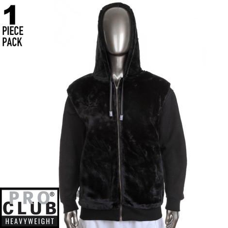 Pro Club Men's Heavyweight Pile Full Zip Hoodie - XX Large Black/Black Zip-Up Hooded Sweatshirt - View #6