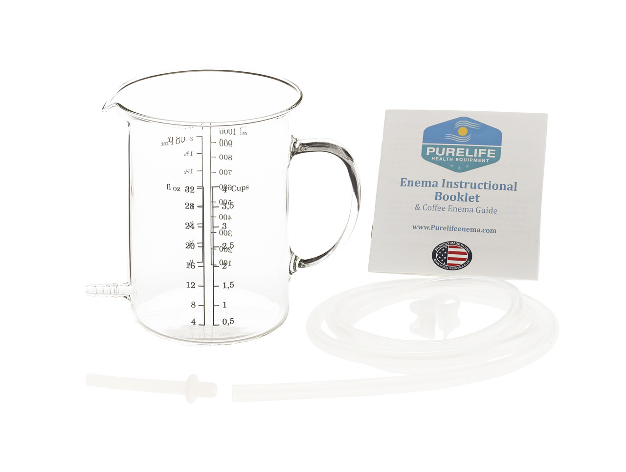 1 Qt Glass Enema Kit - Side Handle - European Glass - Pure Life Enema