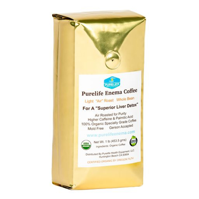 Purelife Organic Enema Coffee / 1 Lb / Light Air Roast / WHOLE BEAN/ Gerson Accepted 