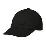 A black sport cap with a curved brim and ventilation holes, featuring a logo on the front.