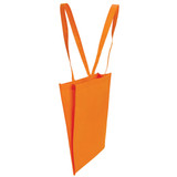 An orange non-woven bag with a V gusset and two shoulder straps, featuring a logo.