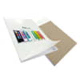 A4 wrap over cover in white with a coloured design, featuring a light brown reverse side. Includes a logo.