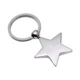 A silver metal keyring featuring a star-shaped pendant and a round attachment loop.