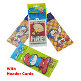 Colourful air freshener packaging featuring various cartoon designs, including header cards for branding.