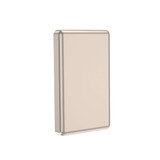 A sleek aluminium power bank in a neutral colour, featuring a compact design and a logo on its surface.