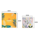 A square cloth featuring a yellow design with foliage and a smaller cloth with a floral pattern, both self-adhesive.