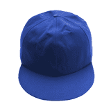 A blue giant baseball cap with a flat brim and a structured crown, featuring a logo.