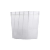 A white disposable non-woven kids chef hat with a simple design and a logo on the side.