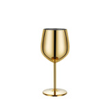 A gold stainless steel wine goblet with a sleek, modern design and a smooth, reflective finish.