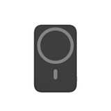 A black 5000mAh magnetic wireless power bank with a circular design and a small button. It features a logo.