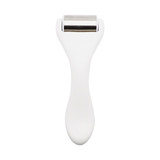 A white face ice roller with a stainless steel roller head. The product features a simple design and a smooth handle.