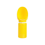 A drink bottle in bright yellow, featuring a collapsible bowl section and a white band around the middle.