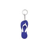 A purple and white flip-flop shaped keychain with a metal chain and keyring attachment.