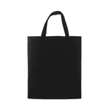 A black calico tote bag with short handles, featuring a plain design and no visible logos.