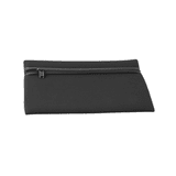 A black neoprene pencil case with a zipper closure, featuring a simple design and smooth texture.