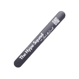A black silicone slap-band featuring a logo and QR code, designed for promotional use.
