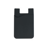 A black silicone phone wallet with a wavy design and a slot for cards. It features a simple logo.