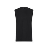 A black men's tank top with a sleeveless design. The top features a simple style and includes a logo.