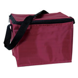A maroon cooler bag with a black handle and zip closure, featuring a plain design and no visible branding.