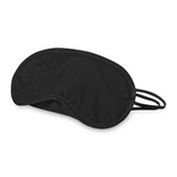 A black eye mask with straps, designed for comfort and sleep. Features a logo on the exterior.